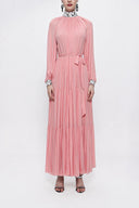Pink Pleated wide cutlong dress 94158