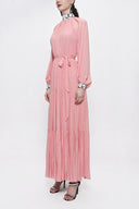 Pink Pleated wide cutlong dress 94158