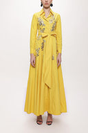 Yellow Sequin embroidered long taffeta shirt dress 94159