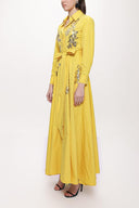 Yellow Sequin embroidered long taffeta shirt dress 94159