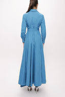 Blue Sequin embroidered long taffeta shirt dress 94159