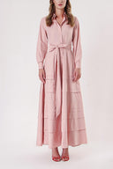 Salmon Long taffeta dress with piece skirt detail 94160