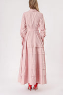 Salmon Long taffeta dress with piece skirt detail 94160