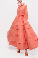 Peach Long taffeta dress with piece skirt detail 94160