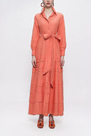 Peach Long taffeta dress with piece skirt detail 94160