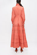 Peach Long taffeta dress with piece skirt detail 94160
