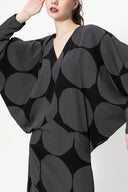 Patterned Bat sleeve V-neck dress 94162