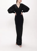 Black V-neck long dress with corset detail 94163