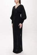 Black V-neck long dress with corset detail 94163