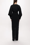 Black V-neck long dress with corset detail 94163