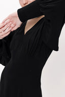 Black V-neck long dress with corset detail 94163