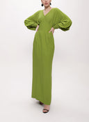 Green V-neck long dress with corset detail 94163