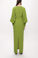 Green V-neck long dress with corset detail 94163