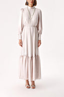 Ecru Pleated and belted long dress 94168