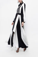 Black White Long shirt dress with contrast fabric combination 94169