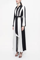 Black White Long shirt dress with contrast fabric combination 94169