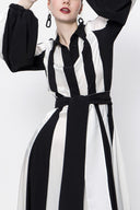 Black White Long shirt dress with contrast fabric combination 94169