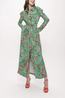 Green Shirt dress with gathered sleeves 94170