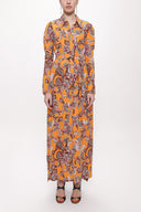 Orange Shirt dress with gathered sleeves 94170