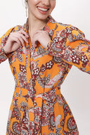 Orange Shirt dress with gathered sleeves 94170
