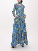 Blue Godet V Collar Long Dress 94171