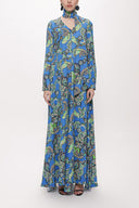 Blue Godet V Collar Long Dress 94171