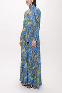 Blue Godet V Collar Long Dress 94171