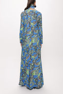 Blue Godet V Collar Long Dress 94171