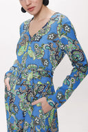 Blue Godet V Collar Long Dress 94171