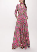 Pink Godet V Collar Long Dress 94171