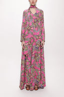 Pink Godet V Collar Long Dress 94171