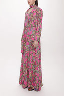 Pink Godet V Collar Long Dress 94171