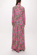 Pink Godet V Collar Long Dress 94171