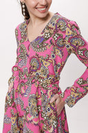 Pink Godet V Collar Long Dress 94171