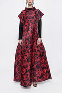 Rose Print Long dress with sequined sleeves 94179