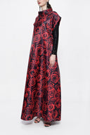 Rose Print Long dress with sequined sleeves 94179