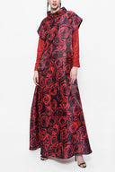 Red Patterned Long dress with sequined sleeves 94179