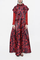 Red Patterned Long dress with sequined sleeves 94179