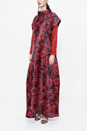 Red Patterned Long dress with sequined sleeves 94179