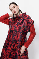 Red Patterned Long dress with sequined sleeves 94179