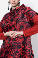 Red Patterned Long dress with sequined sleeves 94179