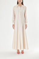 Beige Lace detailed loose-fitting dress 94180