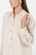 Beige Lace detailed loose-fitting dress 94180