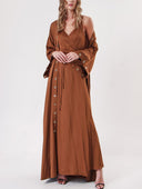 Brown Long caftan with eyelet details 94187