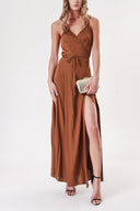 Brown Long caftan with eyelet details 94187