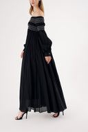 Black Off shoulder flared loose dress 94189