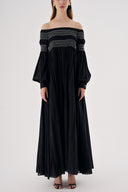 Black Off shoulder flared loose dress 94189