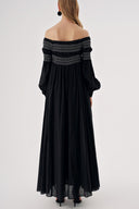 Black Off shoulder flared loose dress 94189