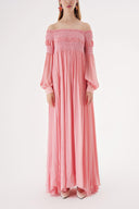 Pink Off shoulder flared loose dress 94189