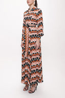 Patterned Long shirt dress with fitted waist 94192